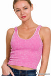 Washed Seamless Rib Crop Tank w\ padded bra: S/M / N CORAL FUCHSIA-163346