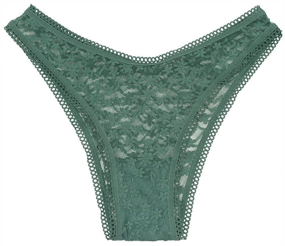 High Leg Daisy Lace Cheeky with Picot Trim: Medium / Black