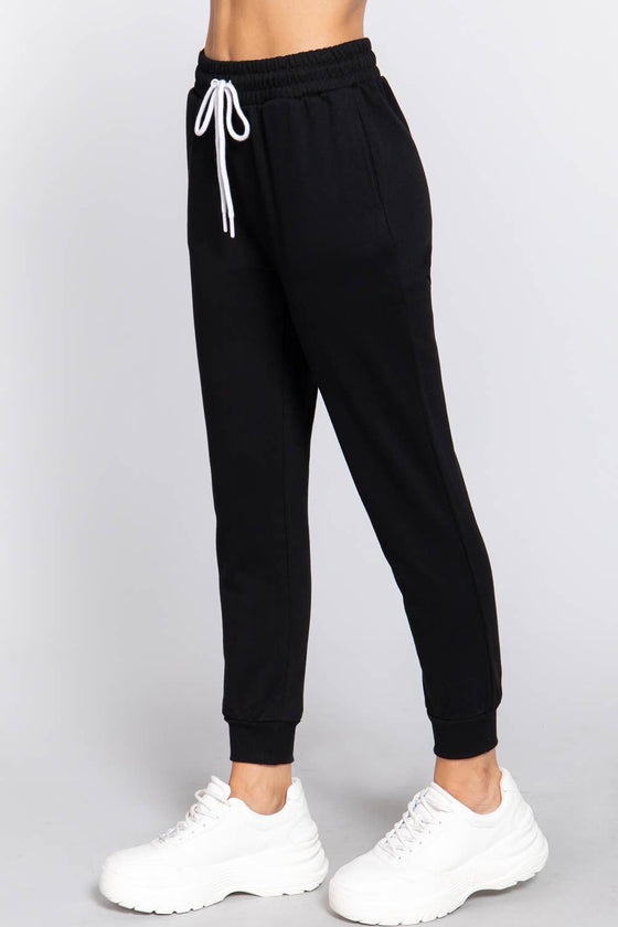 .SI-7816 FRENCH TERRY CAPRI  FITTED JOGGER PANTS: BLK-black-28832 / S