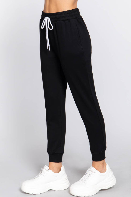 .SI-7816 FRENCH TERRY CAPRI  FITTED JOGGER PANTS: BLK-black-28832 / L