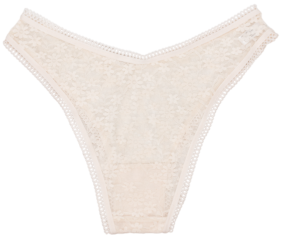 High Leg Daisy Lace Cheeky with Picot Trim: Medium / Black