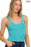 Washed Seamless Rib Crop Tank w\ padded bra: S/M / N CORAL FUCHSIA-163346