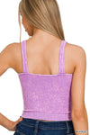 Washed Seamless Rib Crop Tank w\ padded bra: S/M / N CORAL FUCHSIA-163346