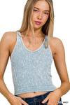 Washed Seamless Rib Crop Tank w\ padded bra: S/M / N CORAL FUCHSIA-163346