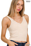 Washed Seamless Rib Crop Tank w\ padded bra: S/M / N CORAL FUCHSIA-163346