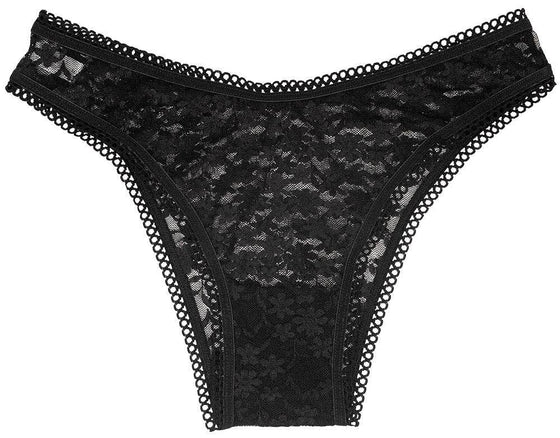 High Leg Daisy Lace Cheeky with Picot Trim: Medium / Black